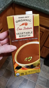 Adding in the secret sauce....Trader Joe's Organic Vegetable Broth.