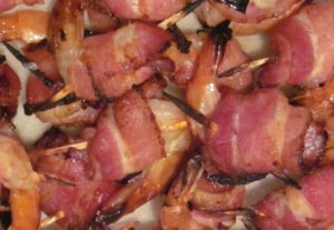 Grilled Bacon Wrapped Seafood, bacon, shrimp, scallops, seafood, skewers, bbq, grill, grilling